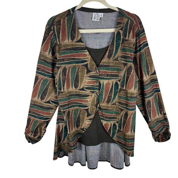 Parsley & Sage Multicolor Long Sleeve Button Up Knit Top Built In Tank Size XL - Picture 1 of 7